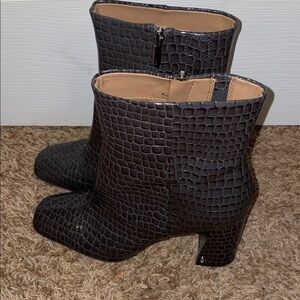 Sam Edelman Croc-Embossed Ankle Boots in Rich Brown
